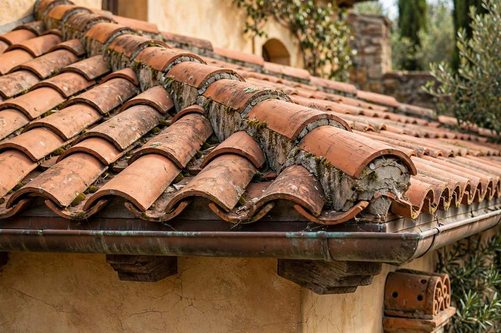 Tile roof detail on a Mediterranean estate home