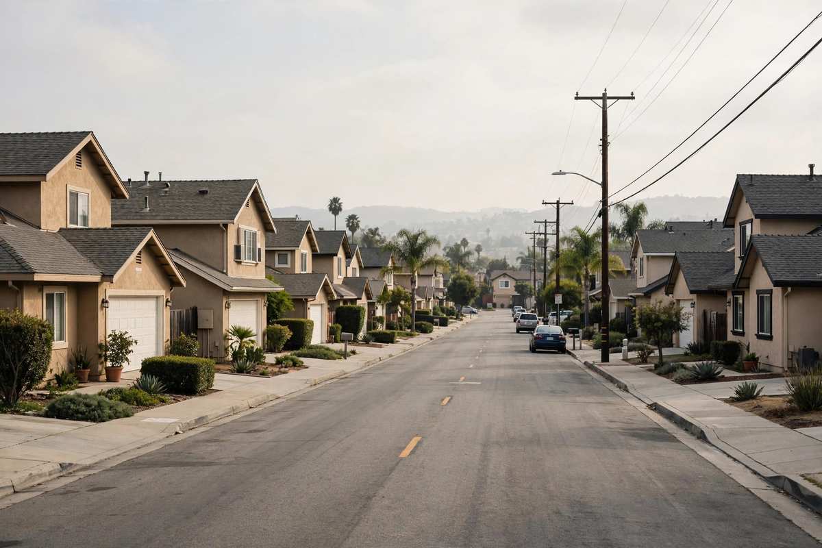 Tract homes with shingle roofs along a Toluca Lake corridor street