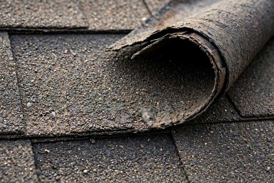 Architectural asphalt shingles showing granule texture