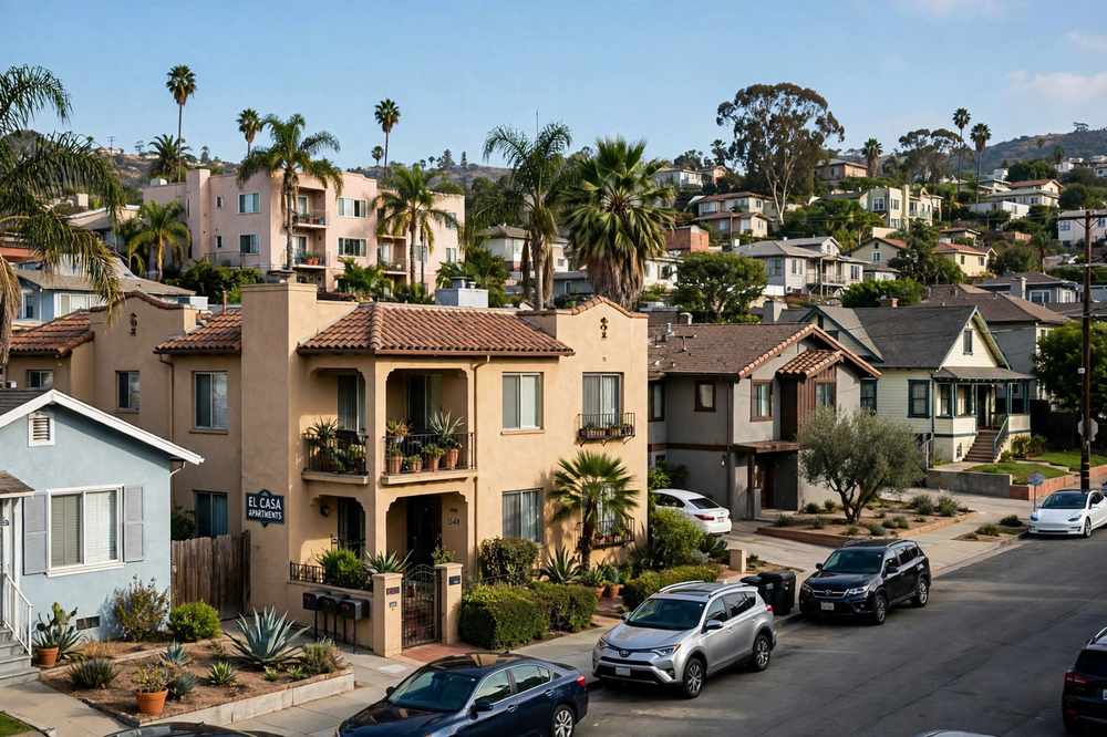 Homes and apartment buildings in a Toluca Lake pocket area